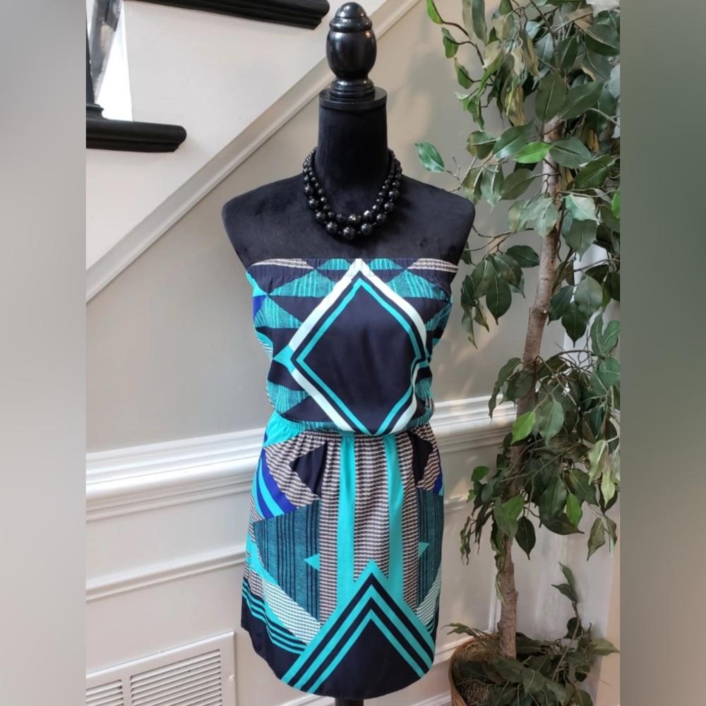 Express Strapless Geometric Patterned Mini Dress … - image 1